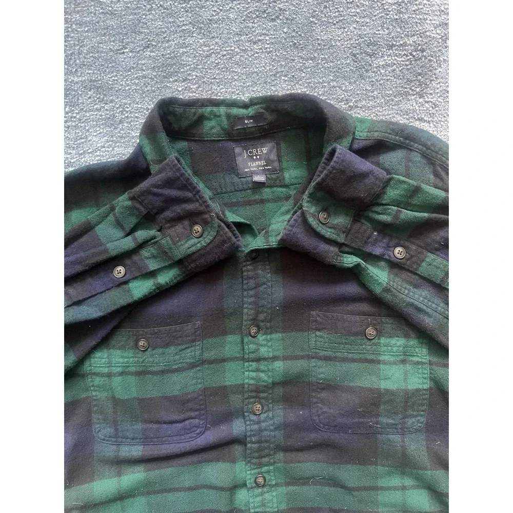 J Crew Shirt Men L Blue Green Slim Blackwatch Plaid Tartan Outdoors Country‎